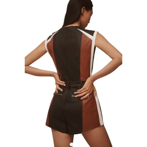 NWT Anthropologie Sleeveless Faux Leather Belted Micro Romper Size XS - Picture 2 of 8
